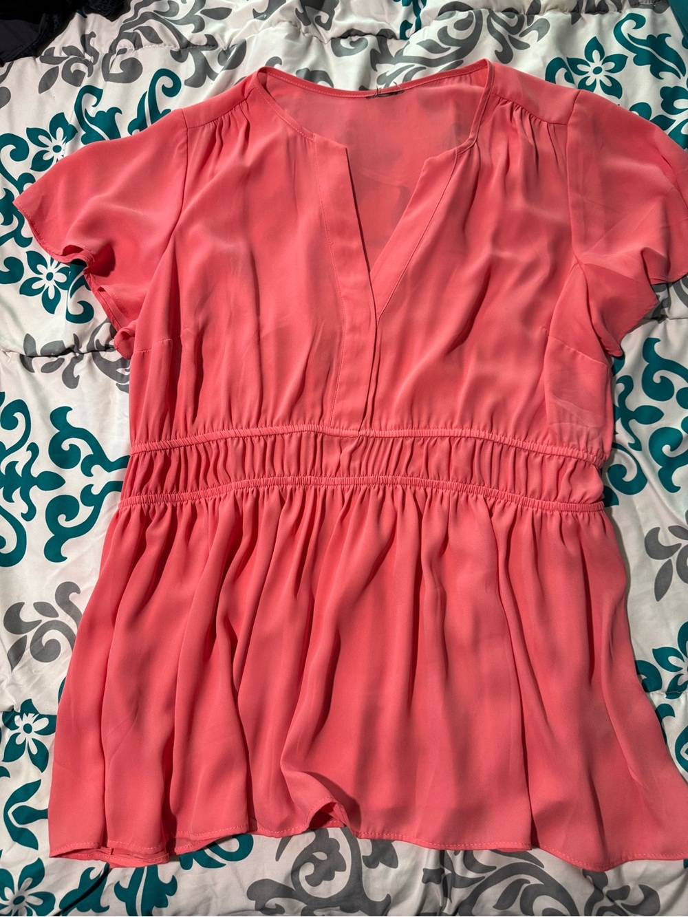 Torrid Coral Split-Neck Peplum Top